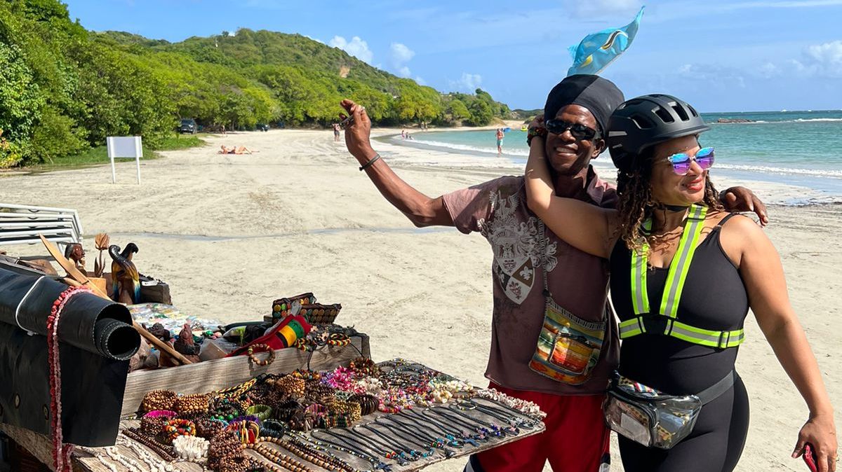 a group of people on a beach